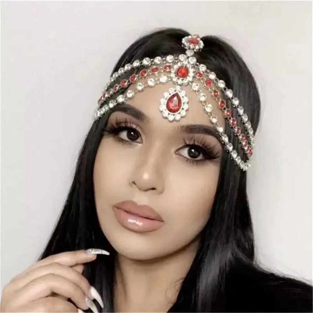 Bohemian Rhinestone Chain Black Crystal Head Chain Clip Drop Pendant Forehead Headband Hair Accessories