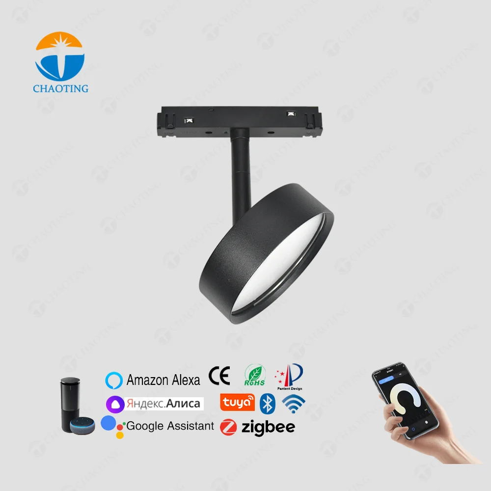 Низкое давление 48 в 20 мм Smart Tuya App Dimmable Cct Магнитная трековая система освещения Светодиодная круглая заливающая лампа