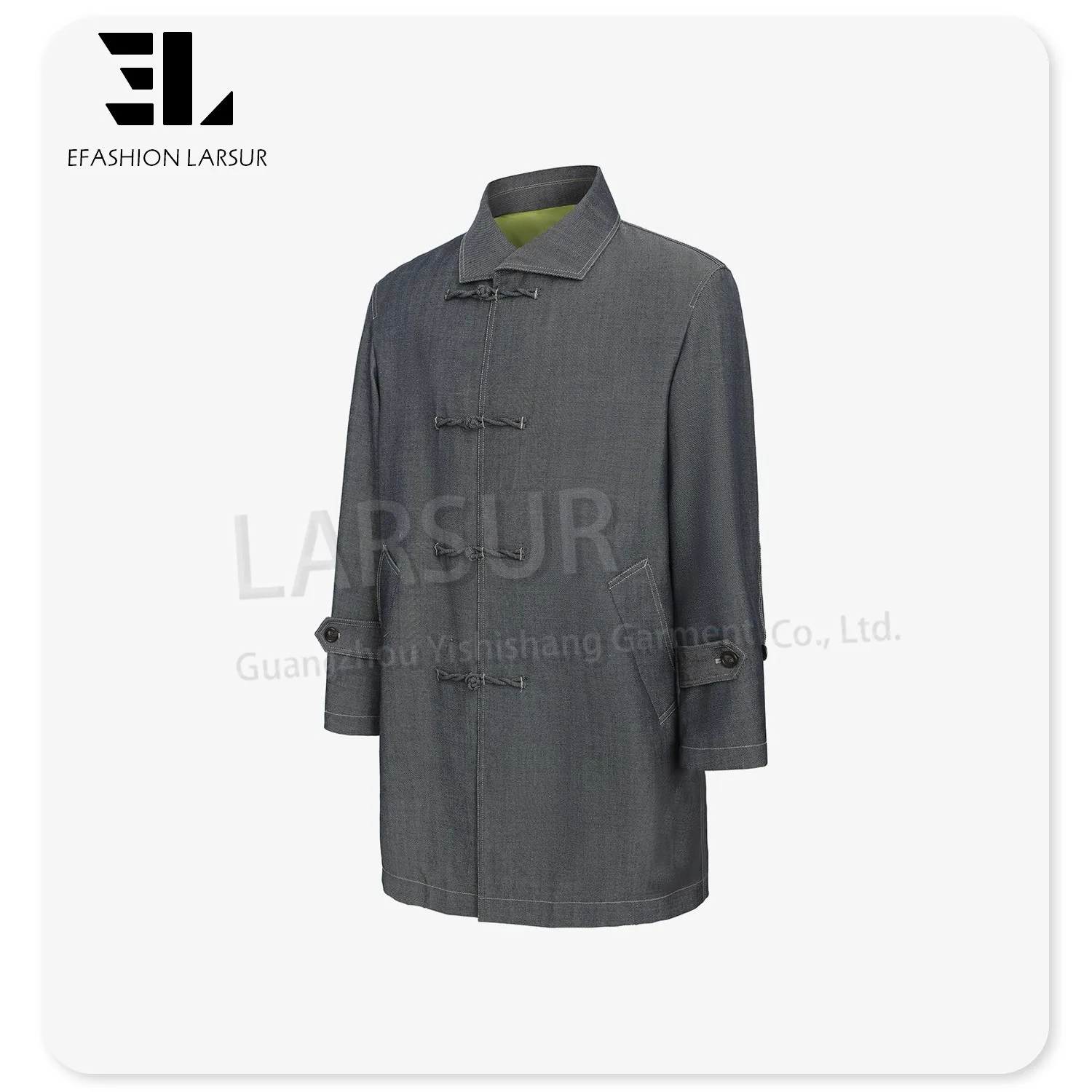 LARSUR clothing manufacturers custom New Chinese Style denim jacket with chinese closure frog knots denim tang suit jacket