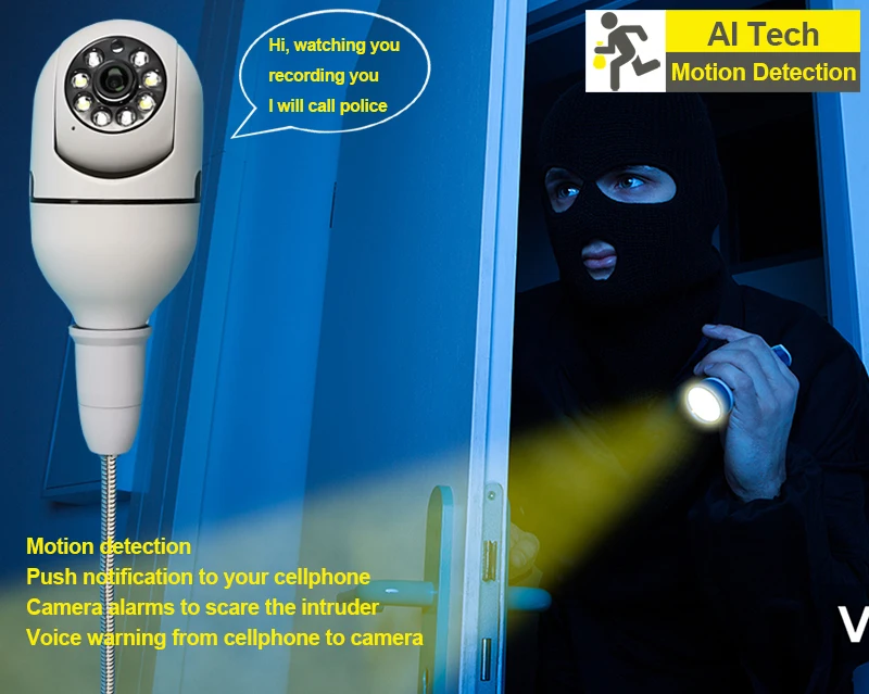 Security Surveillance Indoor Outdoor  360 Degree CCTV Wifi Light Bulb Camera With SD Card Slot