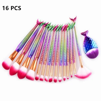 16 makeup brushes single brush octagonal mermaid little fat fish combination dazzling fishtail fan brush set