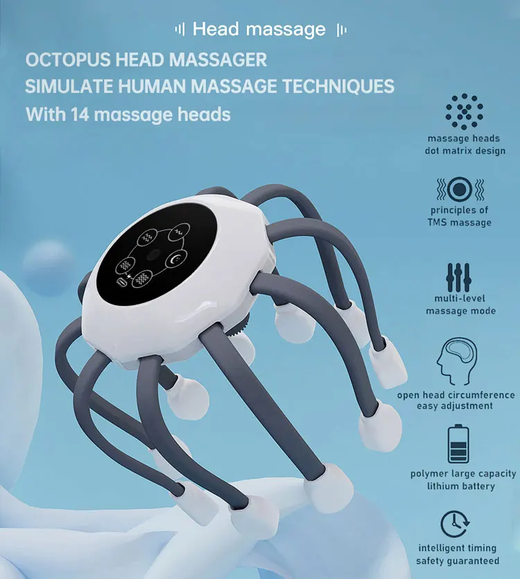 Hot sale 4 Heads Rechargeable Smart Vibration Spider Head Massager Vibrating Octopus Electric Scalp Head Massager