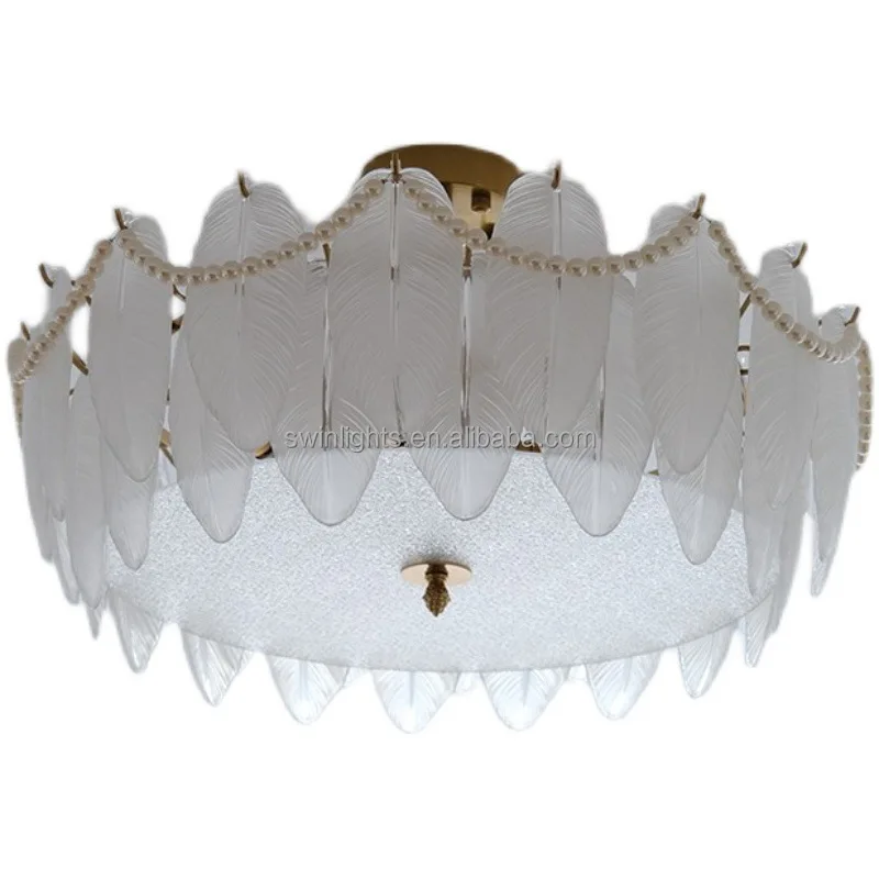 French pearl feather ceiling lamp simple light luxury American bedroom living room study cloakroom ceiling lamp