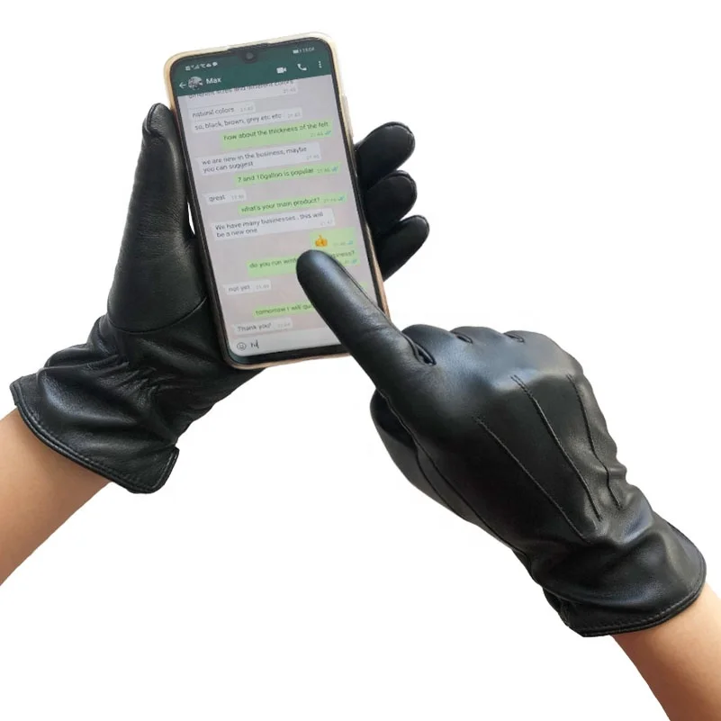wholesale Sheepskin Use For Phone Winter Cold Proof Lady Black Leather Gloves
