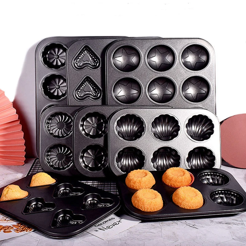 12 Cavity Non-Stick Carbon Steel Bakeare Shell Shaped Cake Baking Mold And Round Madeleine Pan Mold
