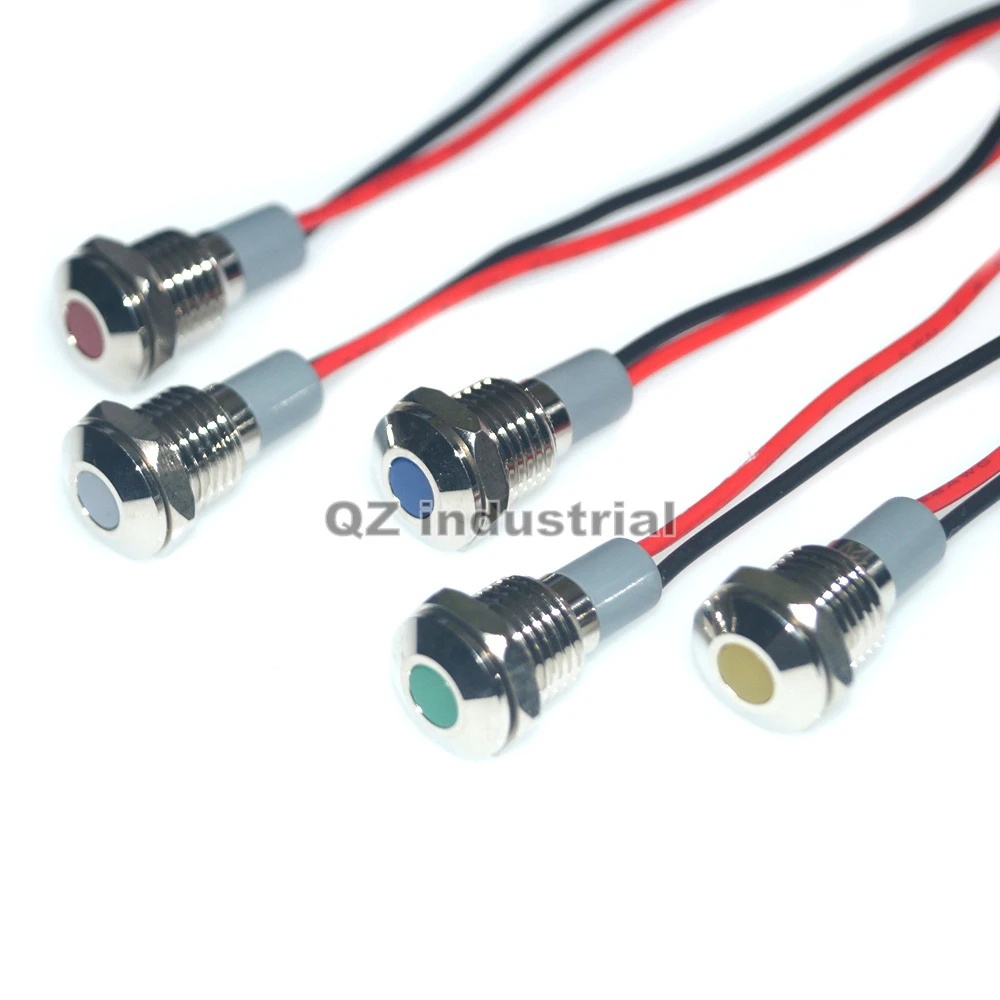 QZ dia 10mm  Waterproof 3V 6V 12V 24V 110V 220V blue yellow green white red Signal Lamp/LED Indicator Light with wire