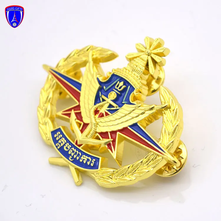 Custom Vietnam metal badge high quality 3D badge golden Cambodian badge enamel pin