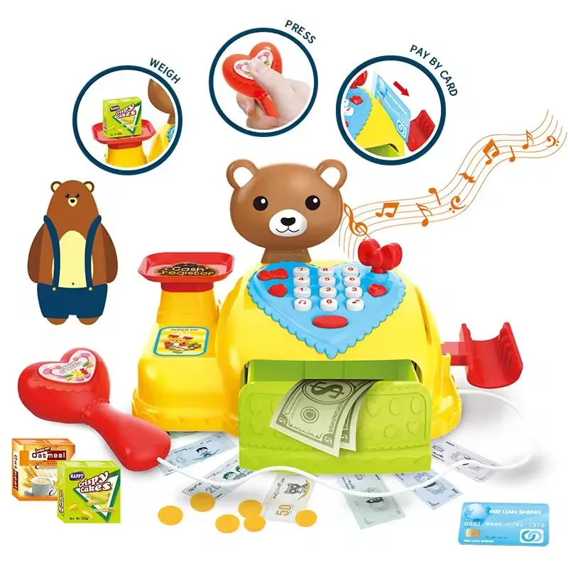 Cartoon Bear Frog Simulation electric Smart Supermarket Cash Register Toy pretend play Game with light and sound