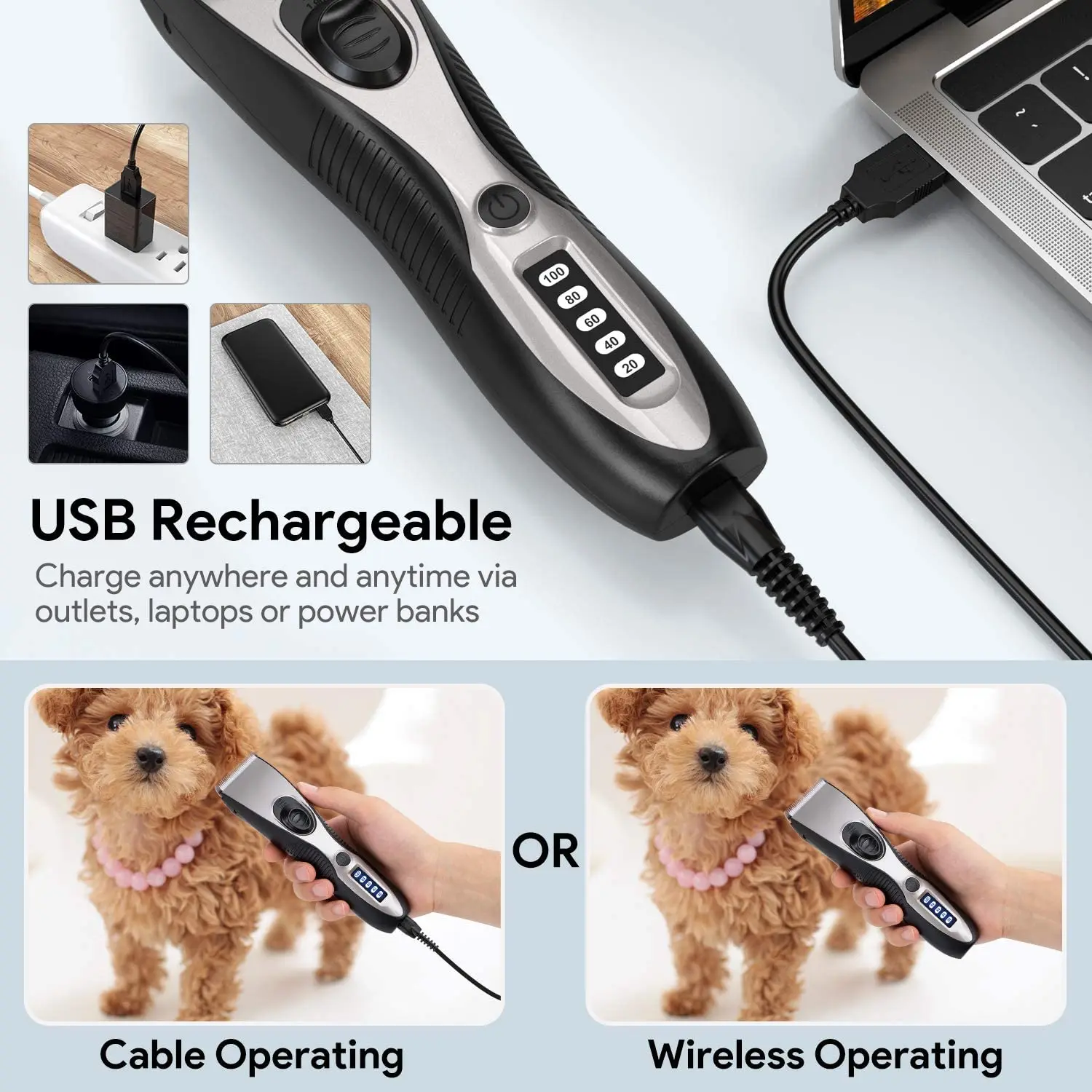 Rechargeable Low noise Pet Hair Clipper Sheep Dog Hair Cutting Machine With Comb Replacement
