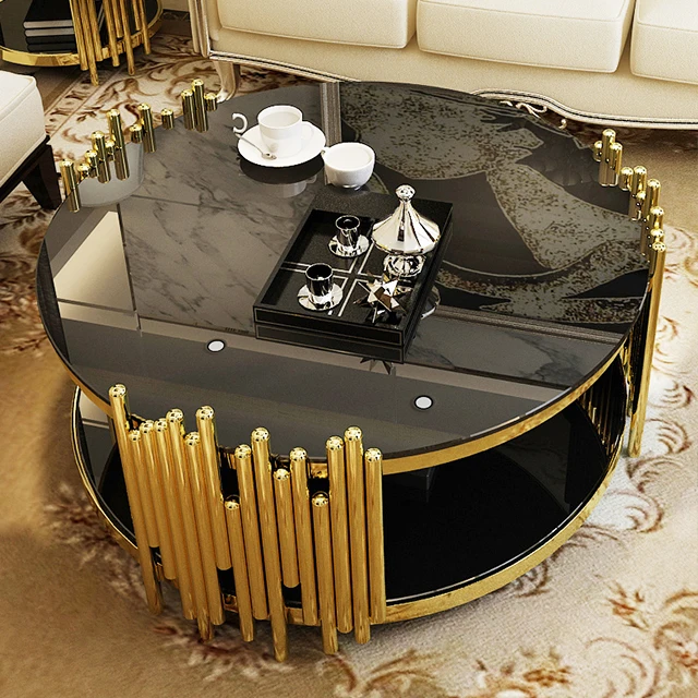 Hot selling Luxury furniture Coffee Table Set Stainless Steel Round coffee table for living room