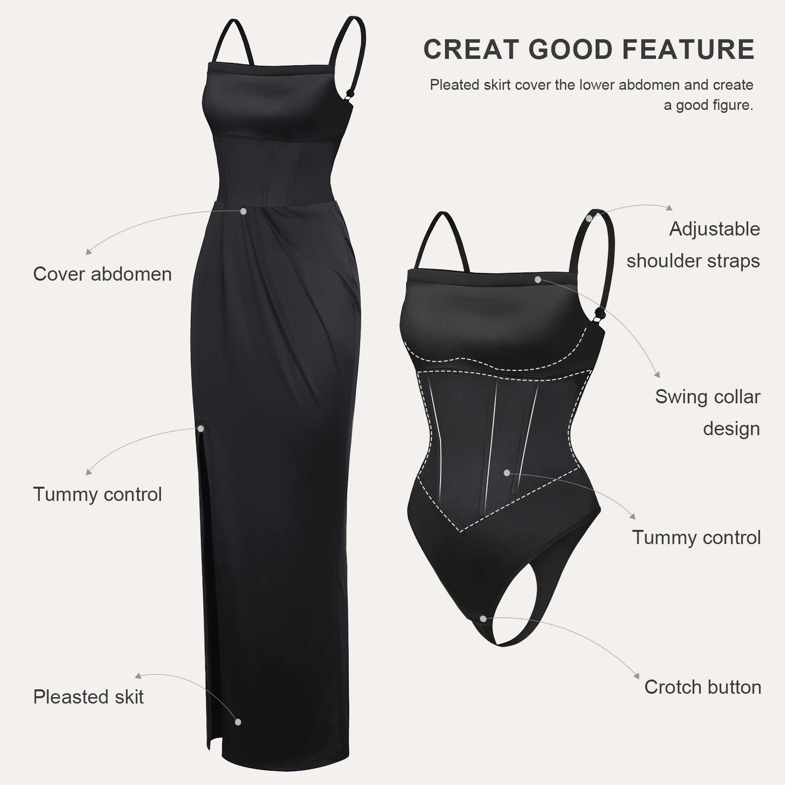Custom wholesale Square-neck dress with shapewear Corset Two-Piece dress with built in shapewear maxi dress ladies casual WOMEN
