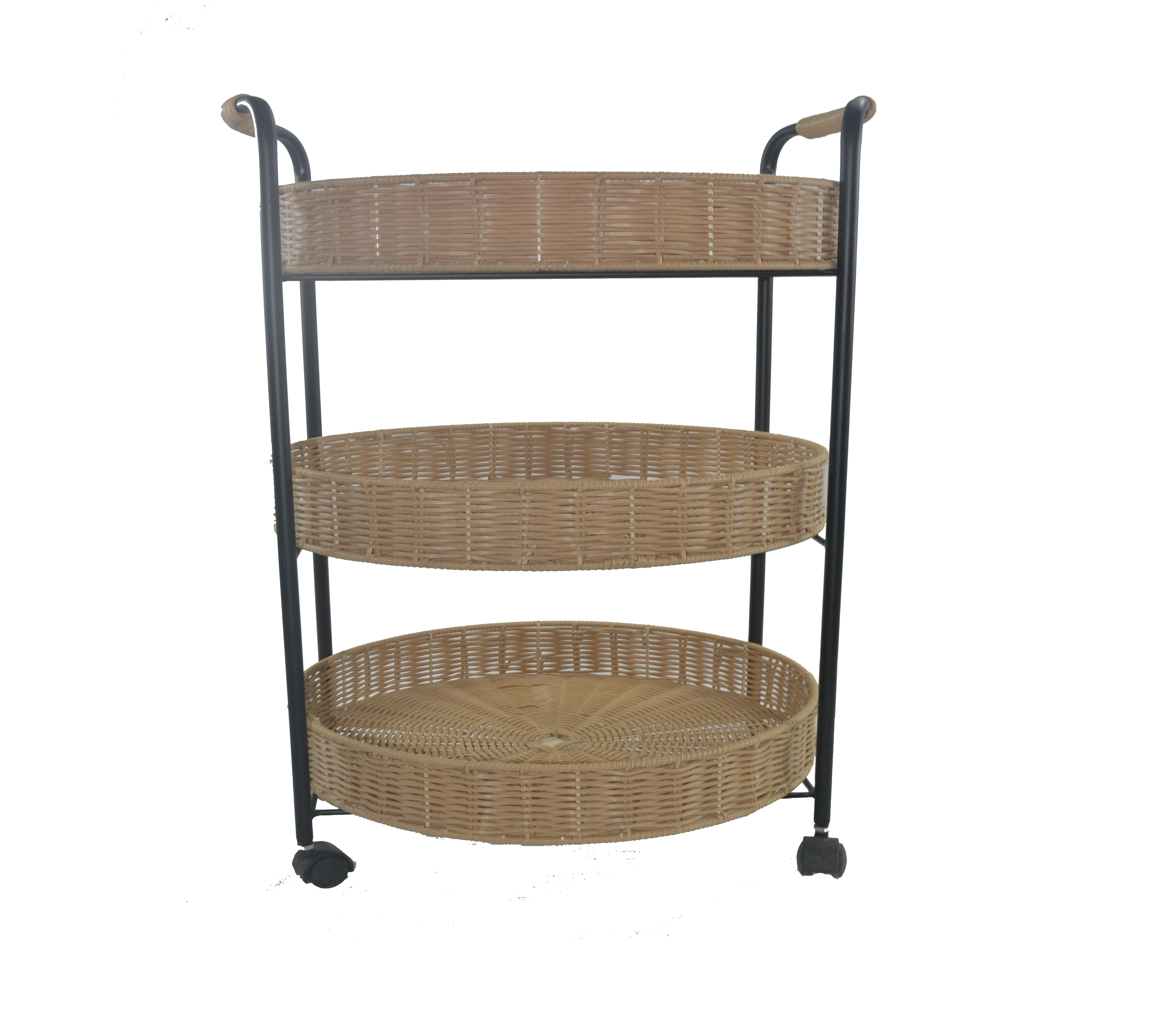 Folding Multifunction 3-Tier Display Stand Removable PP Rattan & Metal Wire Basket for Kitchen & Home Storage
