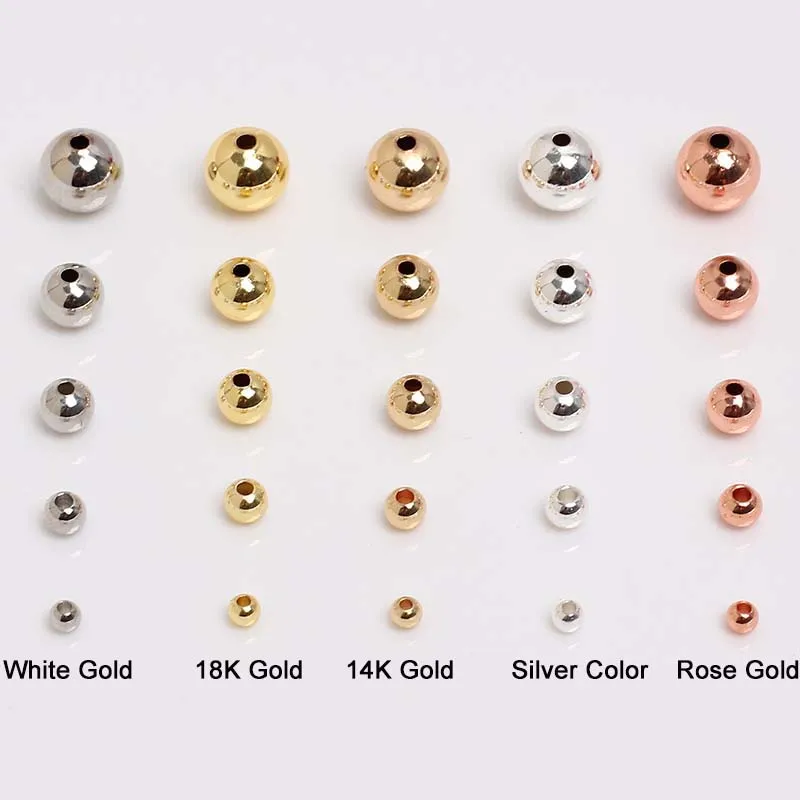 14k 18k Gold Plated Spacer Metal Beads Round Ball for Jewelry Making Bracelets Necklaces
