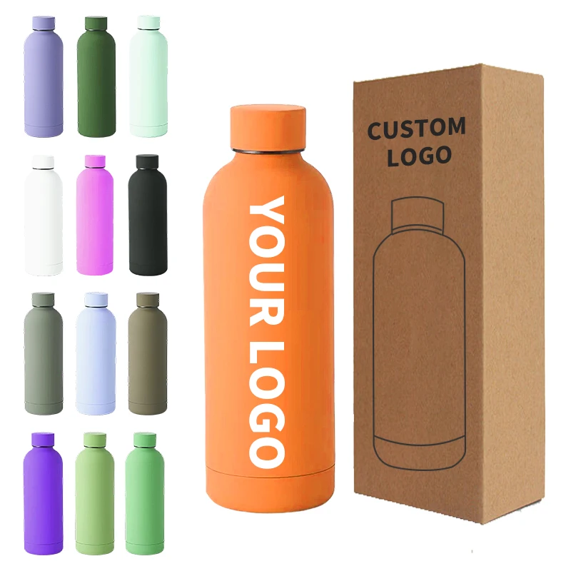 Stainless Steel  Sample available Drink Bottle Rubber Paint Double Walled 500ml 750ml Water Bottle Custom Logo With Bpa Free