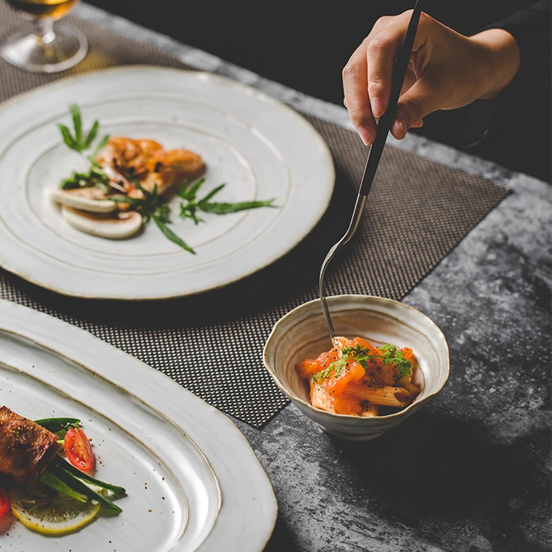 Винтажная крупная керамическая тарелка для ужина круглая подкладка паста спагетти суши салат сервировочное холодное блюдо столовая посуда ресторана