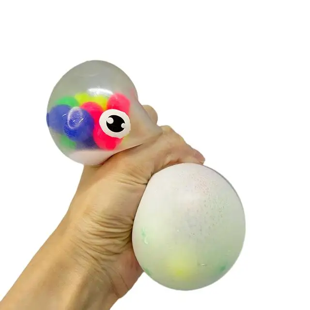 Funny Multi Color Clear Happy Shark Squishy Toy With Color Beads Rainbow Balls