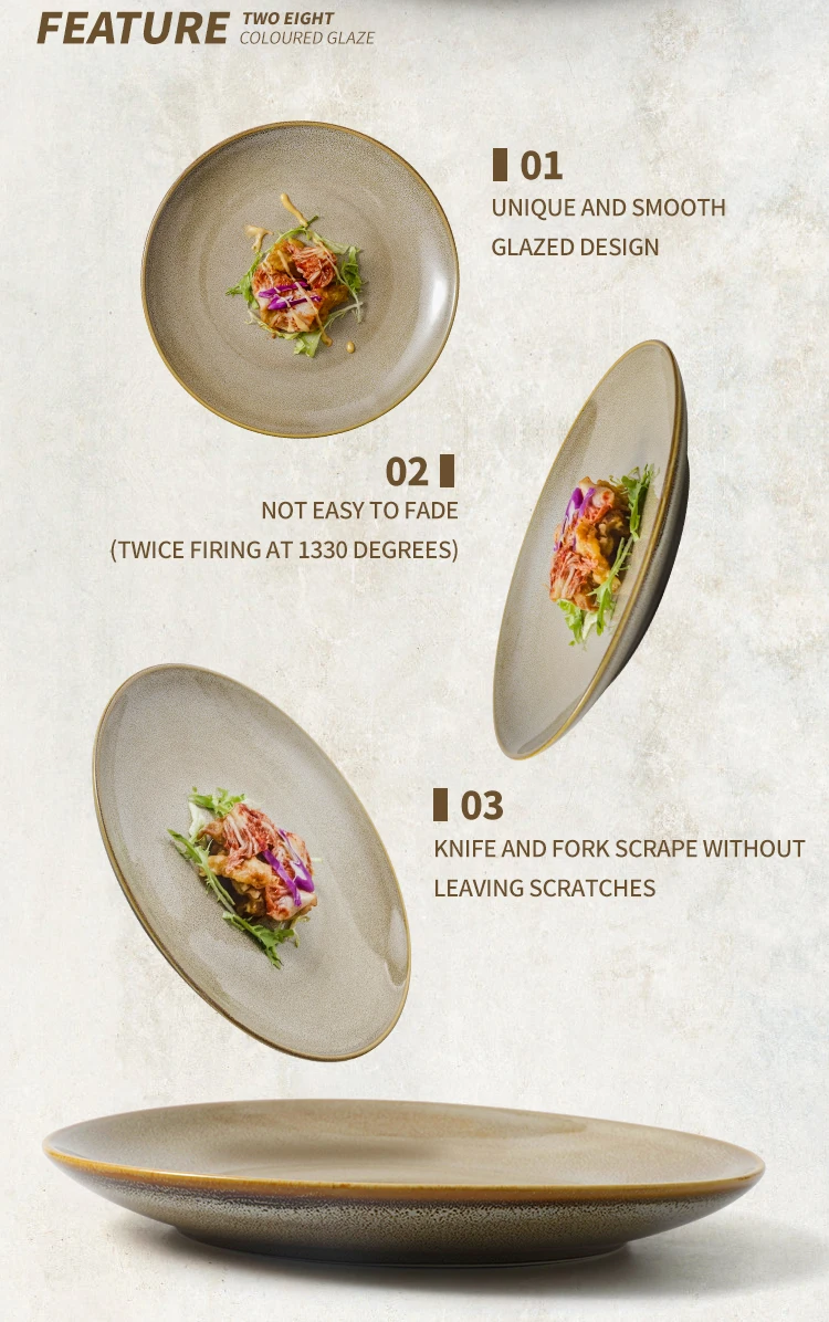 Outstanding Food Presentation Restaurant Glazed Dishes Plates, Restaurant Brown Ceramic Plate/