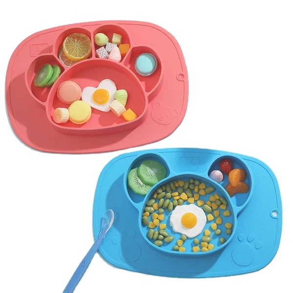 Factory Direct Wholesale Divided Baby Dish Anti Slip Baby Feeding Silicone Bowl Silicone Plate