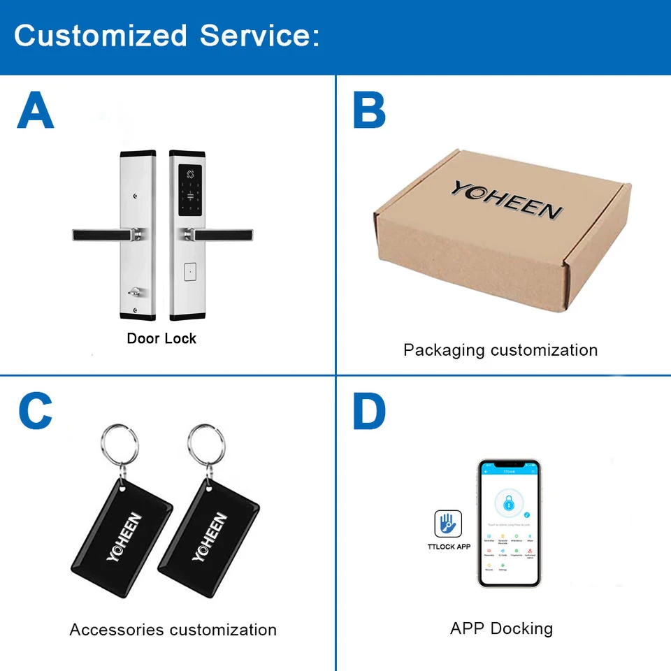 YOHEEN Stainless Steel Security Electronic Smart Biometric Fingerprint Door Handle Lock With BT TTLock APP for Home