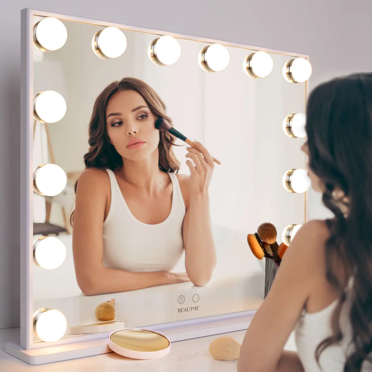 Wholesale Vanity Mirror Square Dresser Lighted Table Girl Adjustable 14 led light bulbs Hollywood Mirror