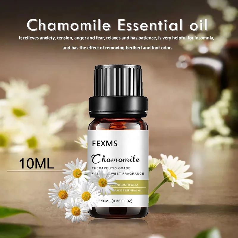 FEXMS 100% Natural Chamomile Essential Oil 10 ml Wholesale Chamomile Oil for Skin Body Massage Oil and Aromatherapy