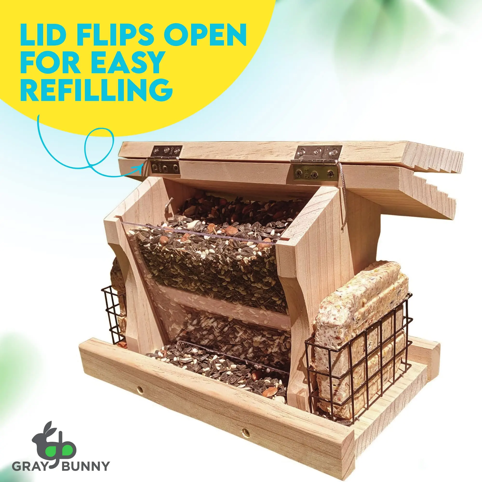 Large Wooden Bird House Bird Feeder Hopper Bird Feeders for Outdoors Hanging with 2 Suet Cages Window and Heavy Duty