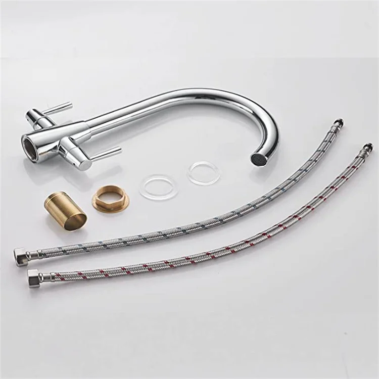 Kitchen Mixer Tap Dual Lever Swivel Spout Chrome Sink Taps With Uk Standard Fittings