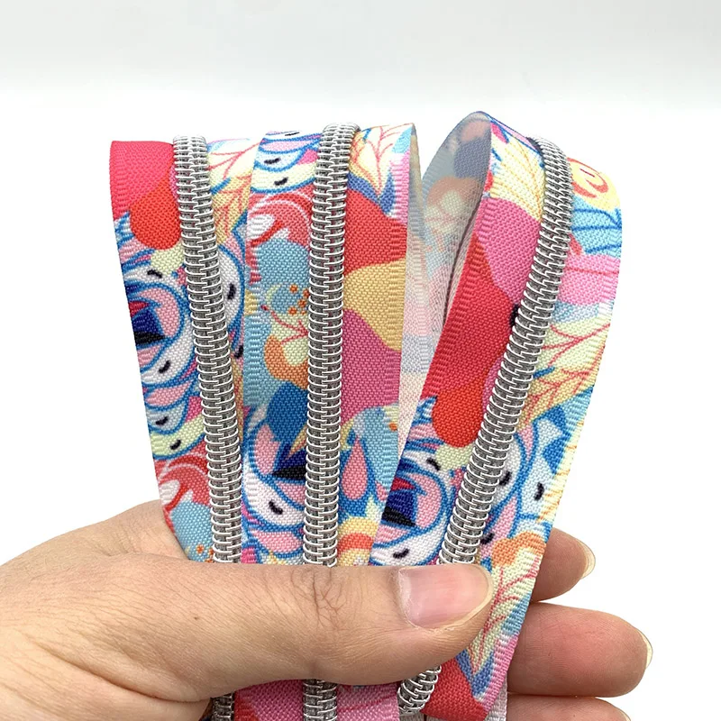 Multi-Color printed nylon zipper tape personalized custom handmade #5 long printed zipper for bags