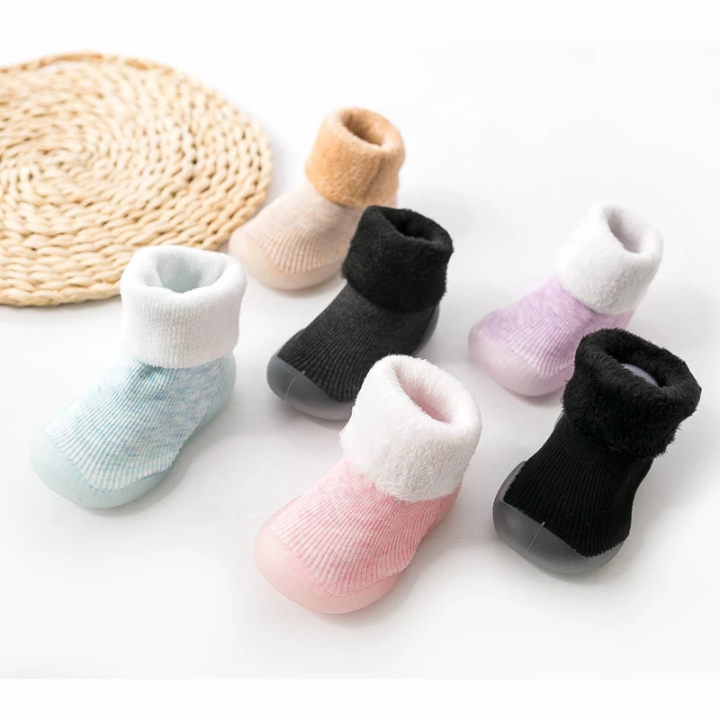 Non-slip soft baby rubber sole shoes terry cotton snow socks