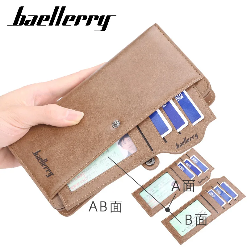 baellerry cell phone wallet purse men long bifold leather wallet rfid anti theft brown leather minimalist wallets