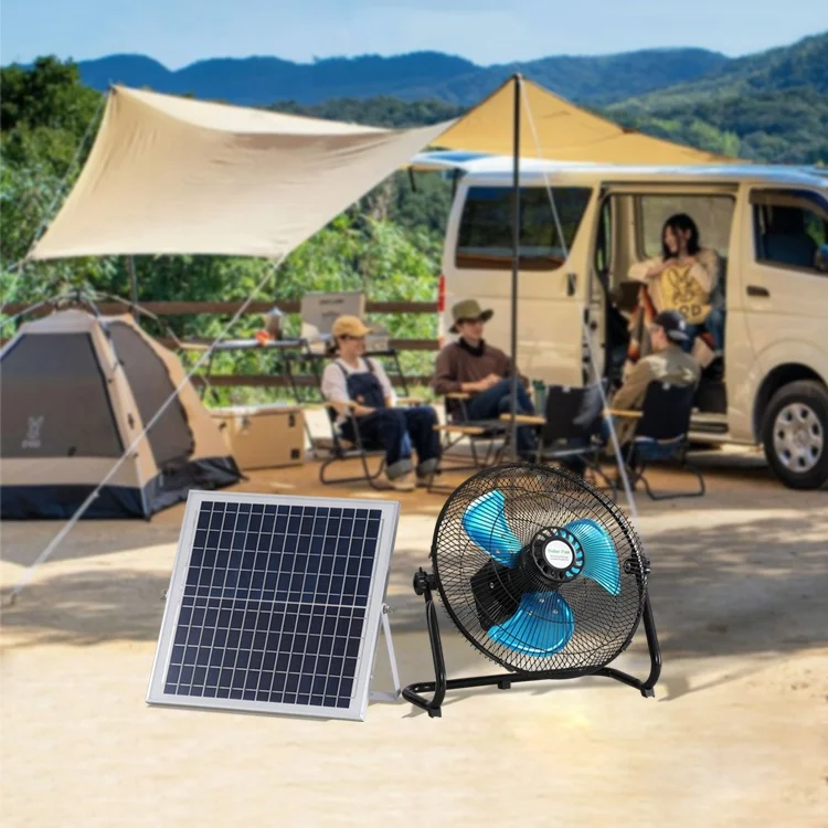 Factory direct save energy solar fan rechargeable 25w 12 gears display 12v dc outdoor solar charging fan