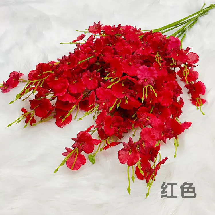 Simulation dancing orchid Yellow heart orchid silk flower plastic dry flower large five forks yellow head Phalaenopsis