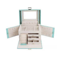 Zebo Custom PU Leather Multilayer drawer Large storage necklace earring ring jewellery case jewelry box organizer