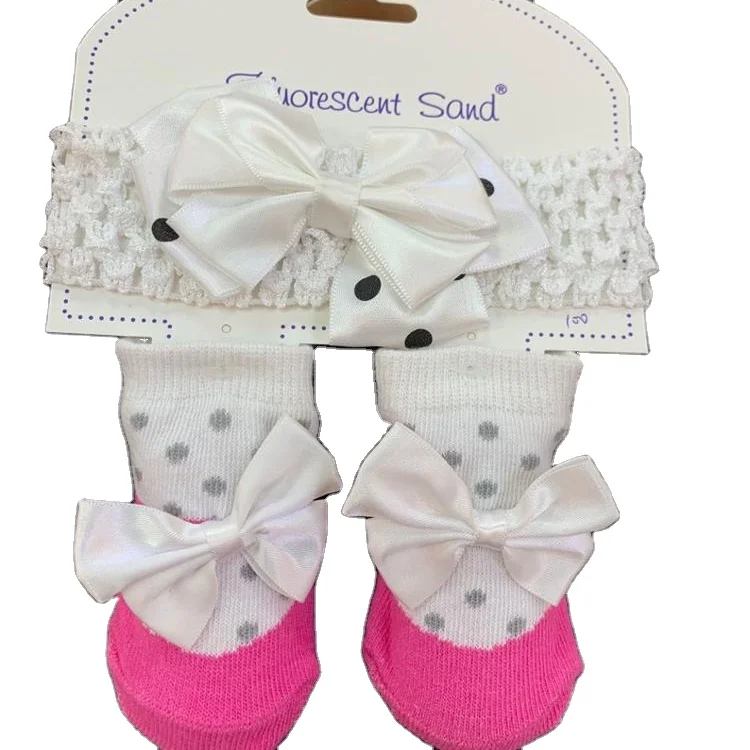 Лидер продаж Amazon 2021, носки для маленьких девочек, красивые хлопковые детские носки и повязка на голову, модные милые детские носки