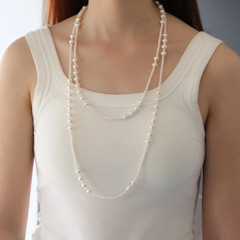 New Design Vintage Stylish Sweater Chain Fashionable Jewelry Pearl Long Necklace for Girls