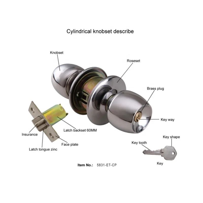 Cylindrical Knodset Security Door Lock Style Entrance Lockset Entrance latch  Round Turn bedroom door knobs for interior doors