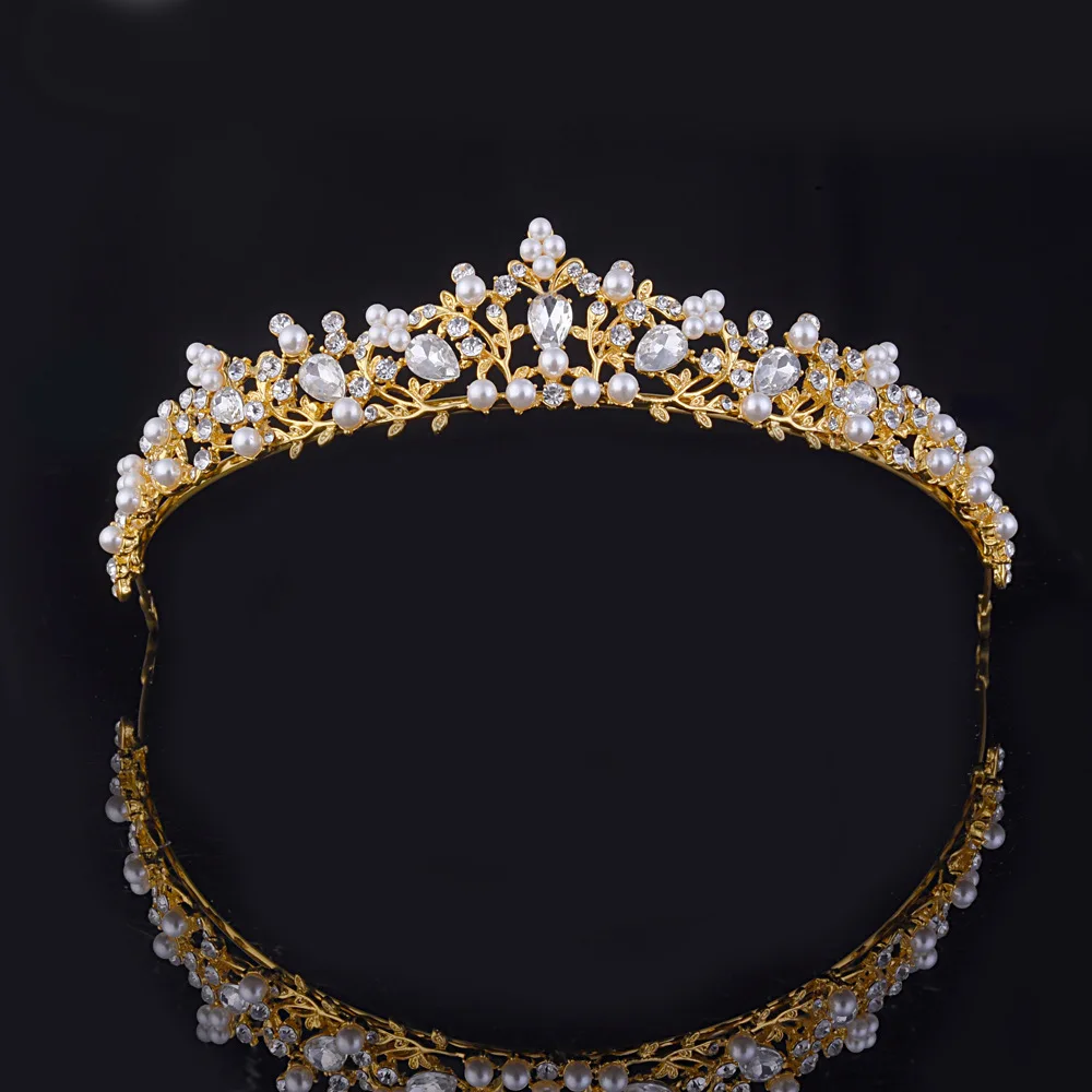 ZHG1021 Fashion Pearls Crown Wedding Bridal Jewelry Accessories Bride Pageant Prom Princess Tiaras Crowns