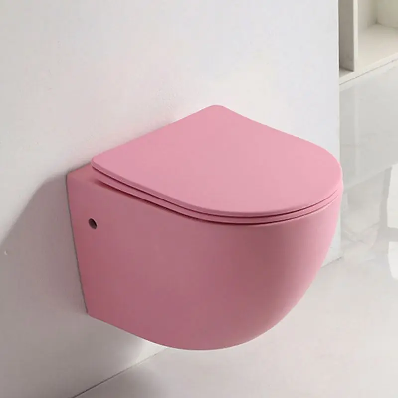 Two Piece Wash Down Bathroom WC Rimless Ceramic Pink Toilet Bowl Sanitary Ware Wall mounted Toilet Set