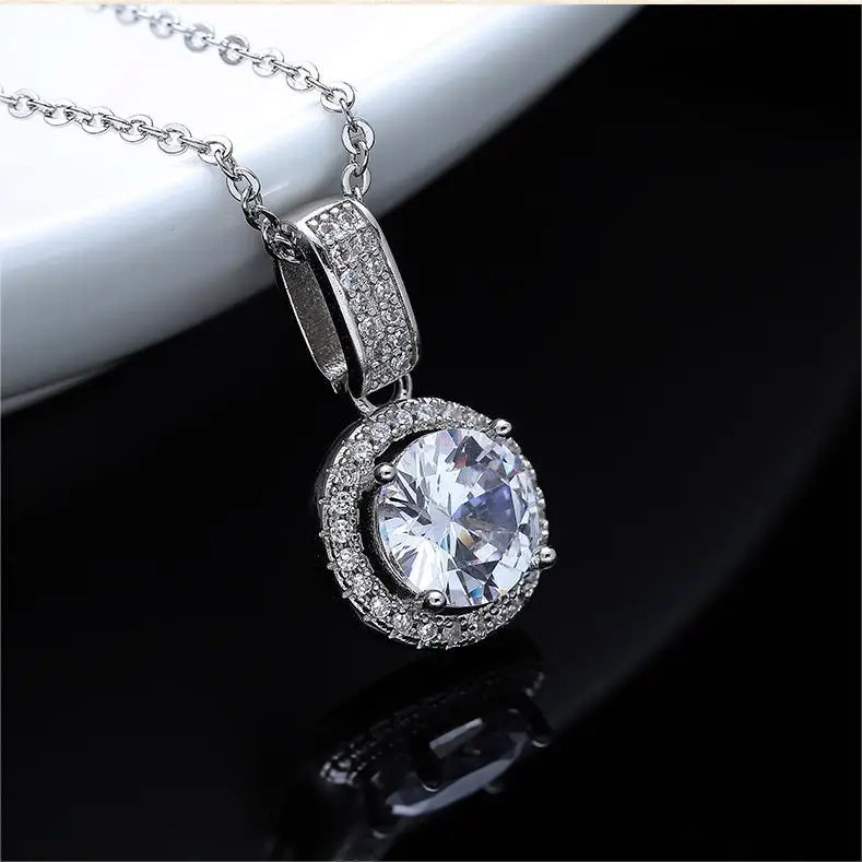 2023 Shiny Zircon Crystal Silver Necklace Ring Earrings Set Wedding Engagement Diamond Jewelry Set for Women