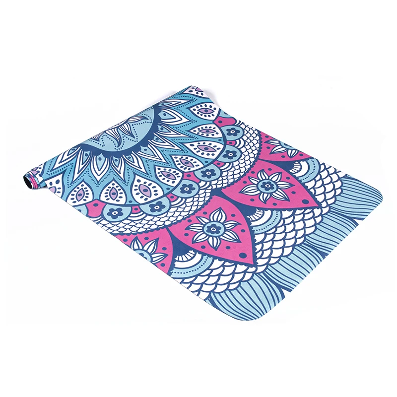 Wholesale Natural Tree Rubber Suede Yoga Mats Sustainable Gym Exercise Fitness Printed Pink Green Blue Yellow Marble Round Pad