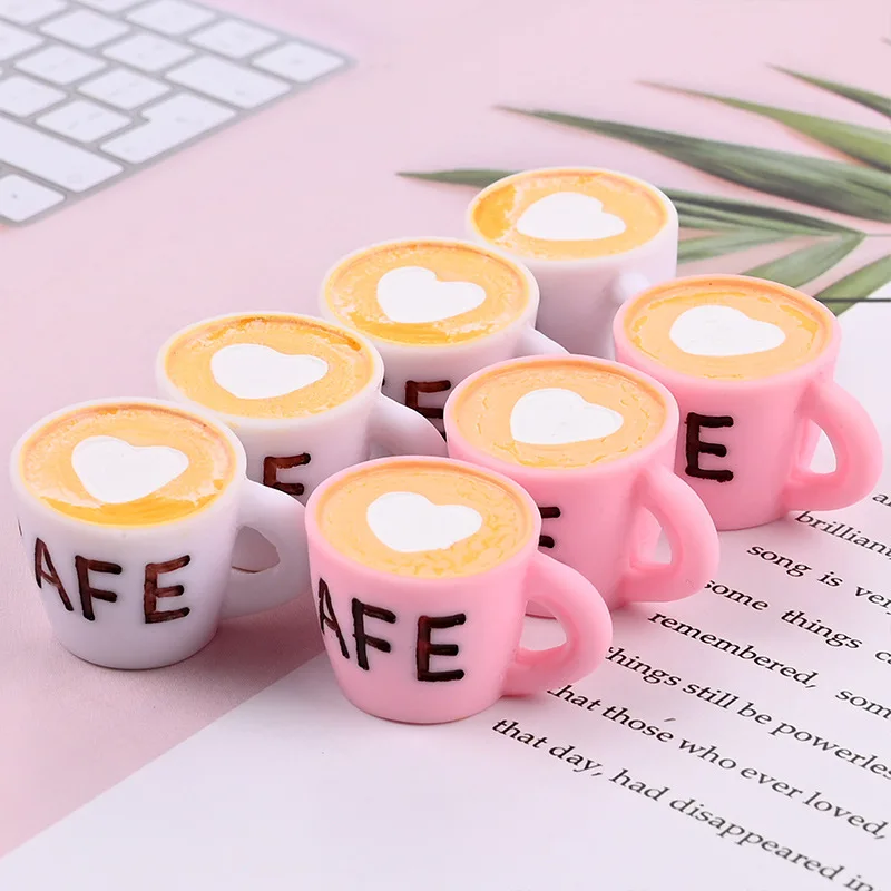 Dropshipping small mini plastic Resin heart miniature coffee cup mug charm