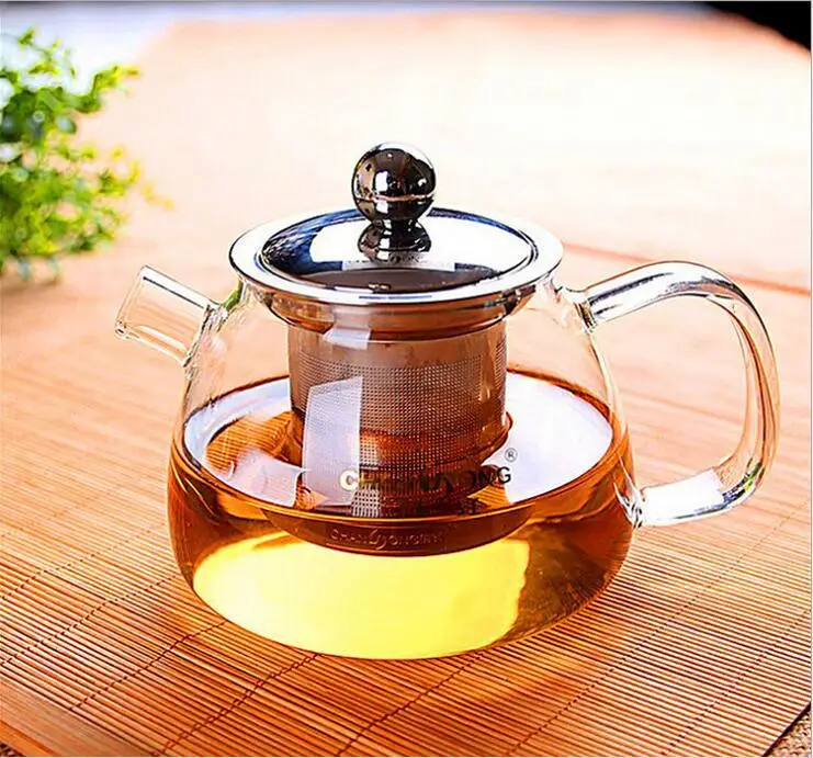 800ml/27oz Food Grade High Borosilicate Glass Tea kettle With stainless steel Strainer