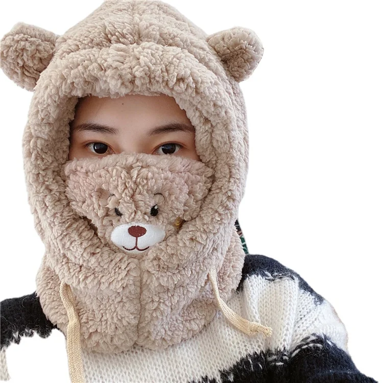 Winter Love Little Bear Scarf Hat Warm One Piece Hat Hooded Mask Plush Hat new style for your choose best sales