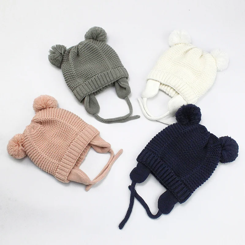Wholesale knitted baby boy girl winter warm hat beanie hats for kids children winter hat bonnet