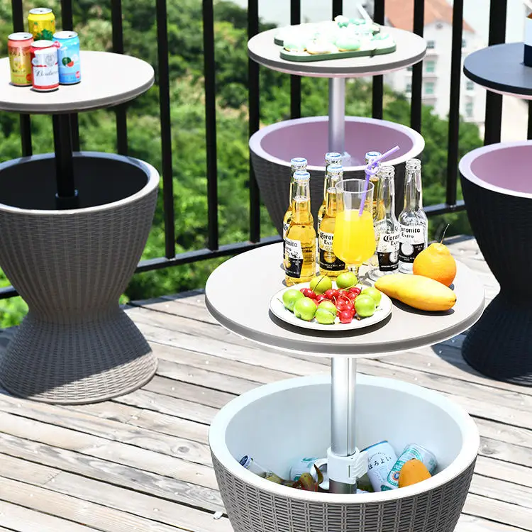 Outdoor Bar Cooler Table Hot Tub Side,Rattan Patio Built 7.5 Gallon Beer & Wine Cooler