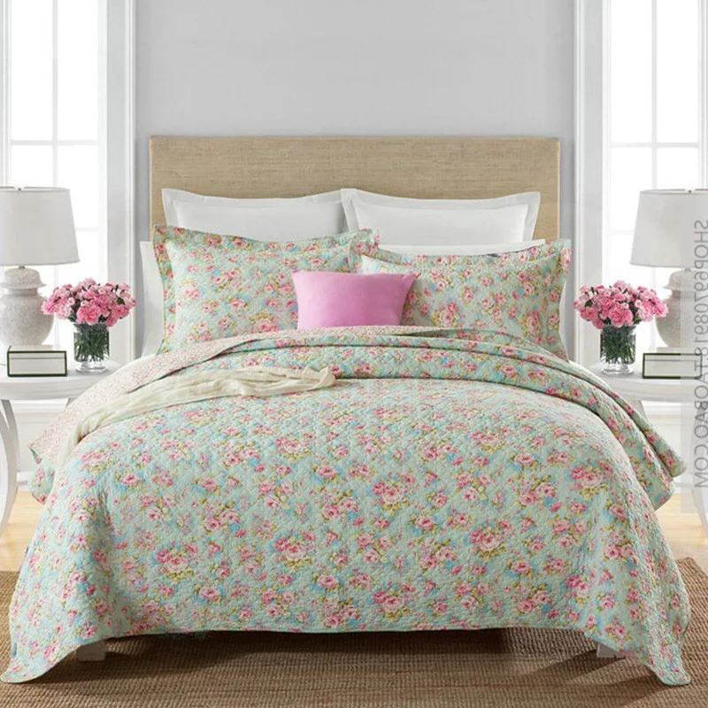 Wedding Flower Lightweight Reversible King 3 Pieces Coverlet Set Quilt Cotton