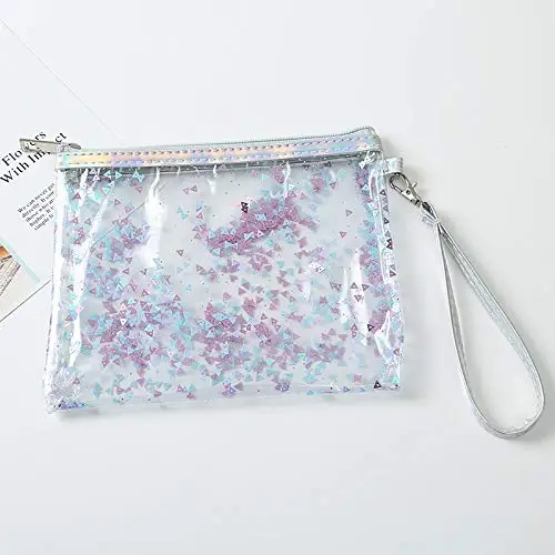 NANA Crystal Clear Cosmetic Bag Travel Toiletry Bag with Zipper Vinyl PVC Make-up Pouch Handle Straps for Women Men