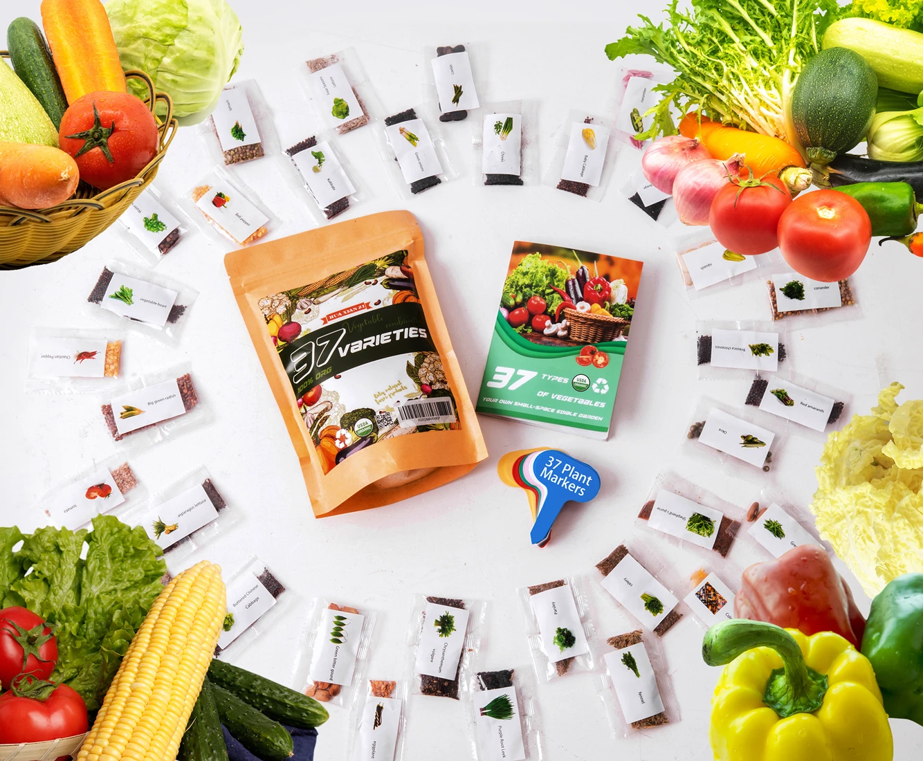 
hua xian zi Set of 37 Assorted Vegetable & Herb Seeds 37 Varieties Create a Deluxe Garden All Seeds are Heirloom, 100% Non-GMO! 