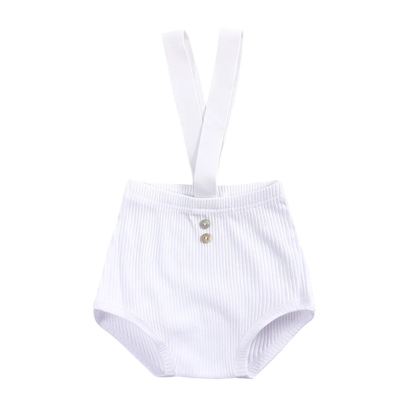 Baby clothing Spring summer Korean version of baby two-button pants suspenders cotton solid color Rowan