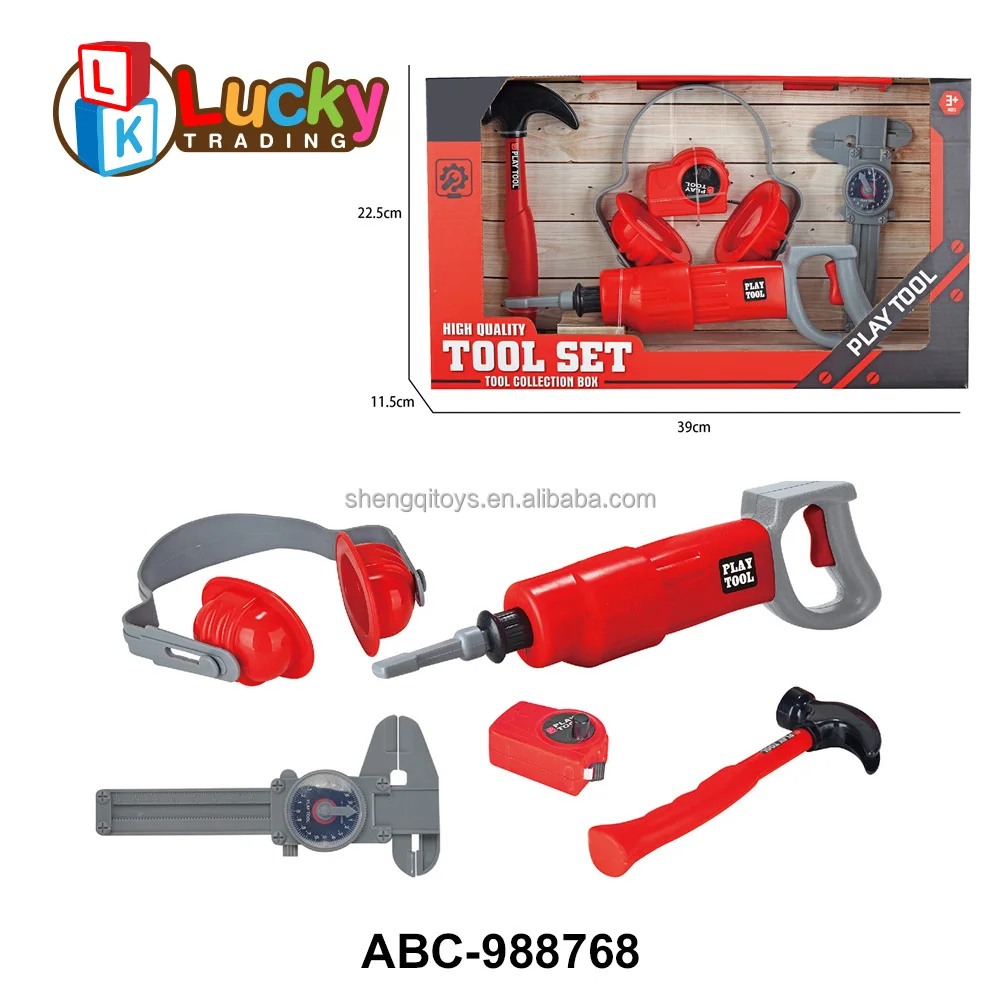 Pretend Play Toddler Tool Toys with Construction Worker Box & Electronic Drill Chainsaw Toy for Boy